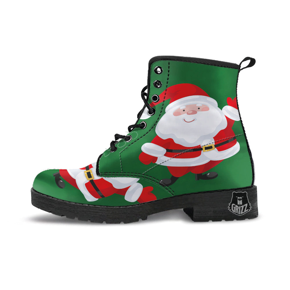 Santa Claus Cartoon Print Leather Boots-grizzshop