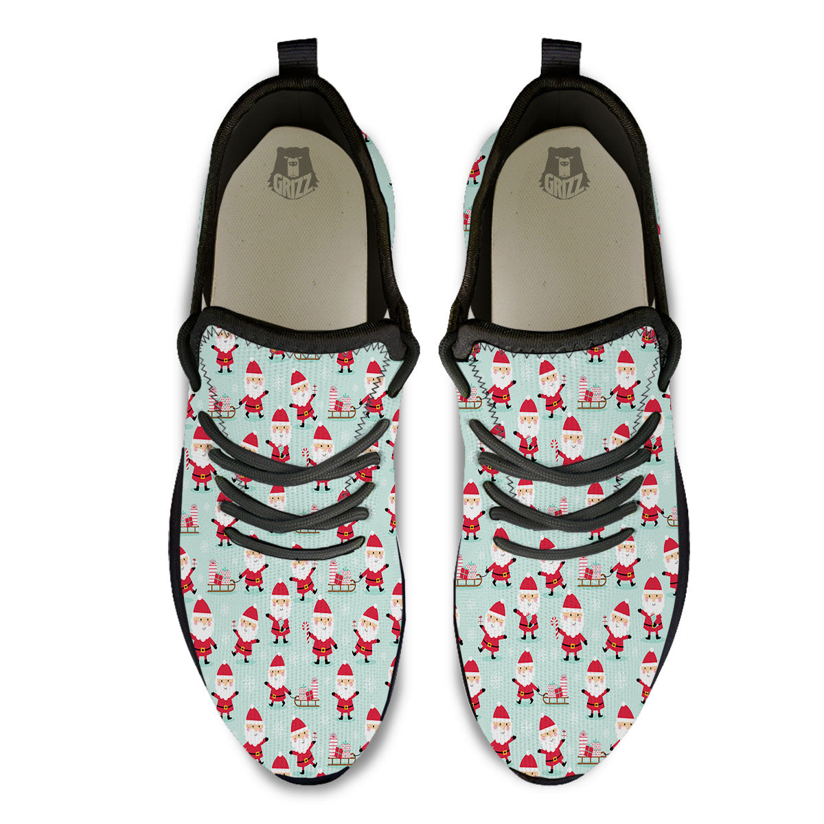 Santa Claus Cartoon Print Pattern Black Athletic Shoes-grizzshop
