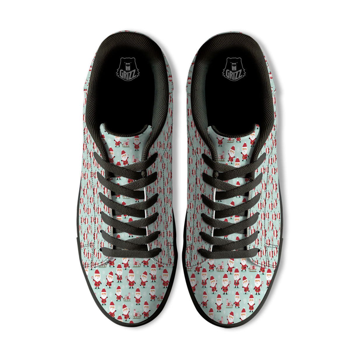 Santa Claus Cartoon Print Pattern Black Low Top Sneakers-grizzshop