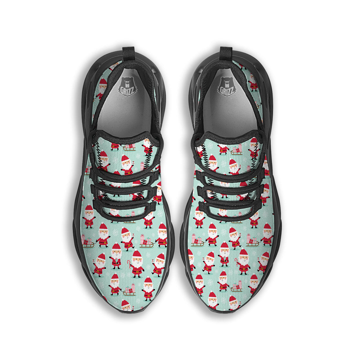 Santa Claus Cartoon Print Pattern Black Running Shoes-grizzshop