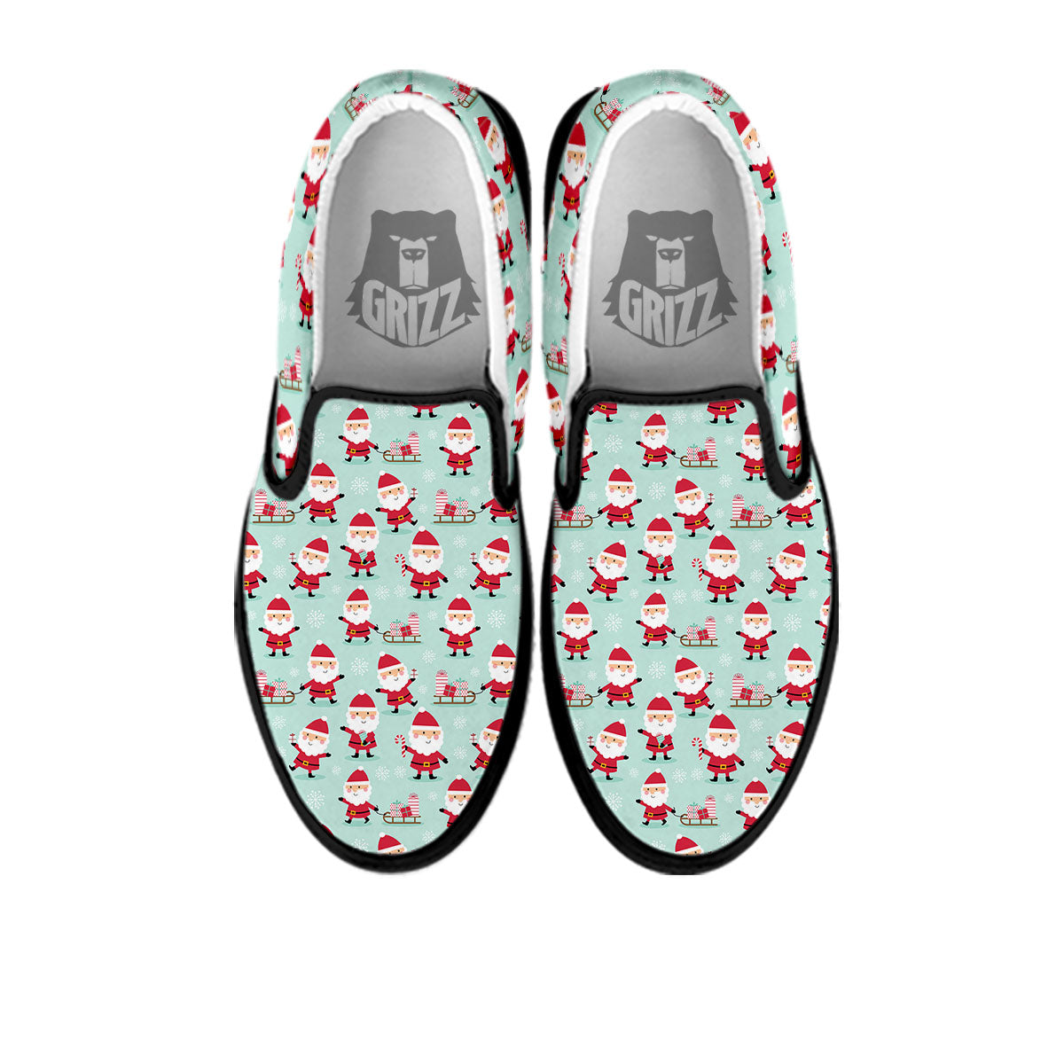 Santa Claus Cartoon Print Pattern Black Slip On Shoes-grizzshop