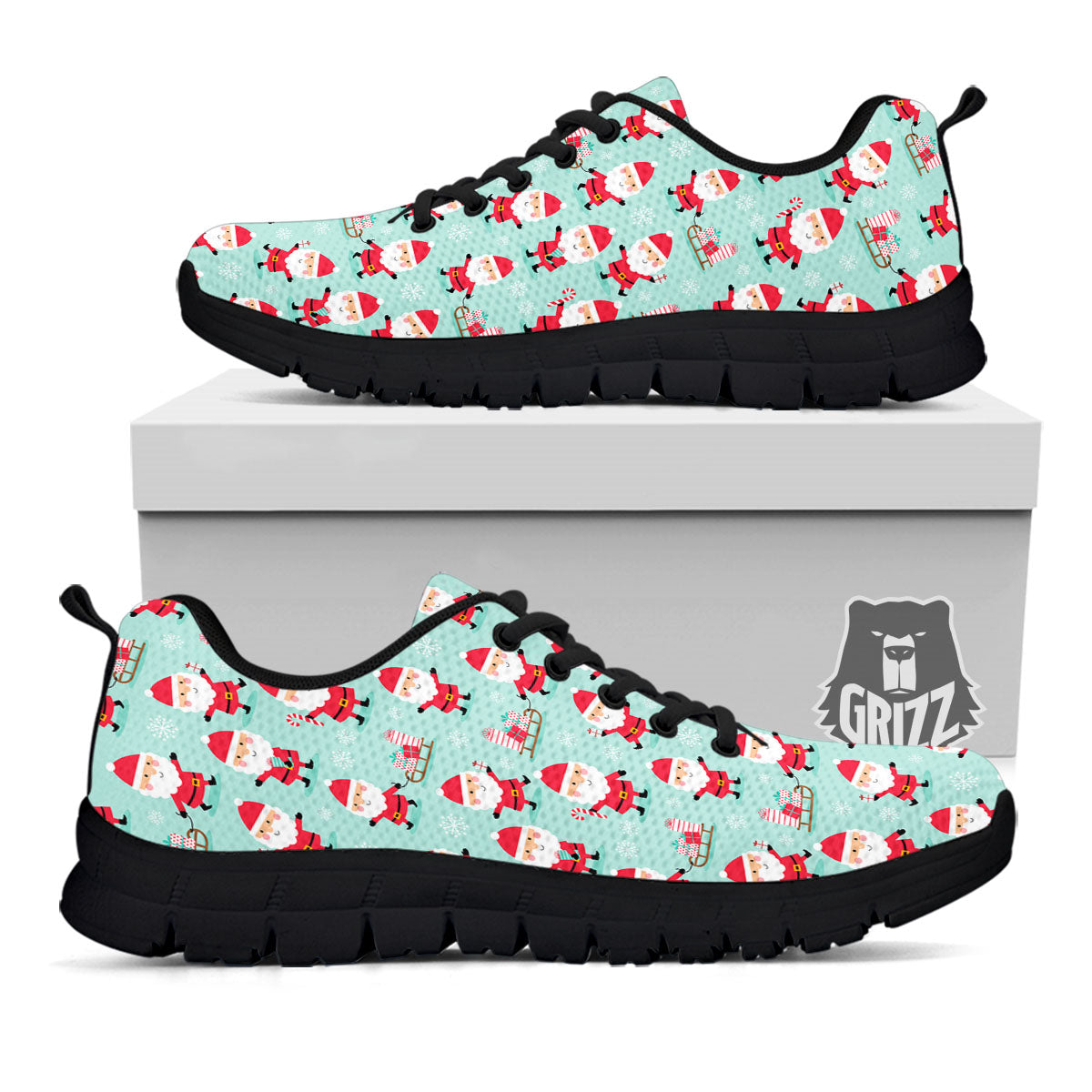 Santa Claus Cartoon Print Pattern Black Sneaker-grizzshop