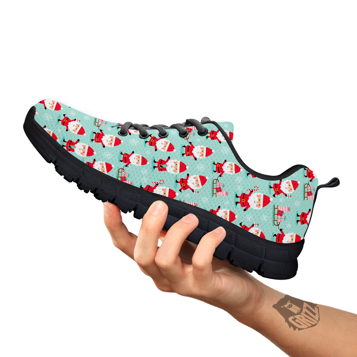 Santa Claus Cartoon Print Pattern Black Sneaker-grizzshop