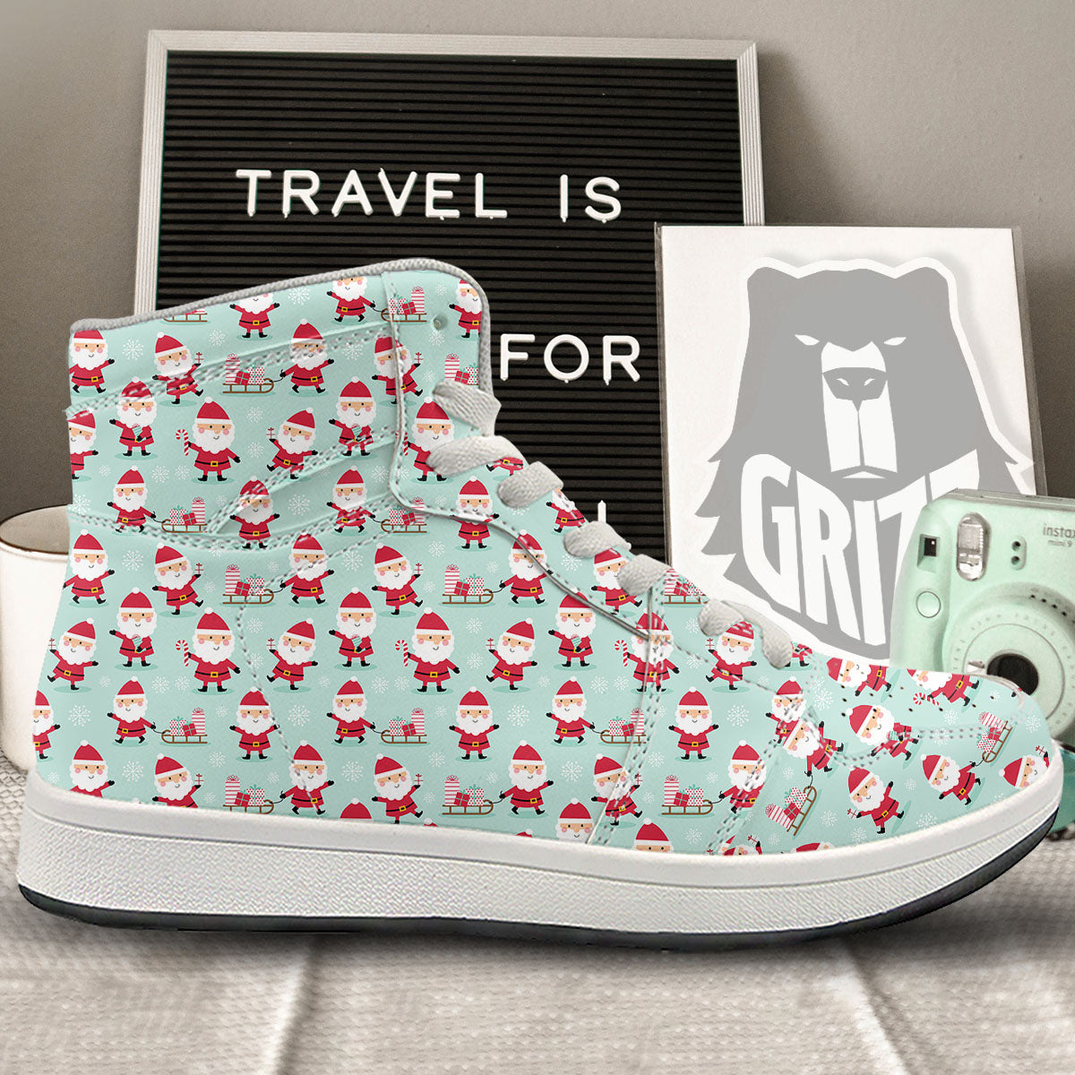 Santa Claus Cartoon Print Pattern High Top Sneakers-grizzshop