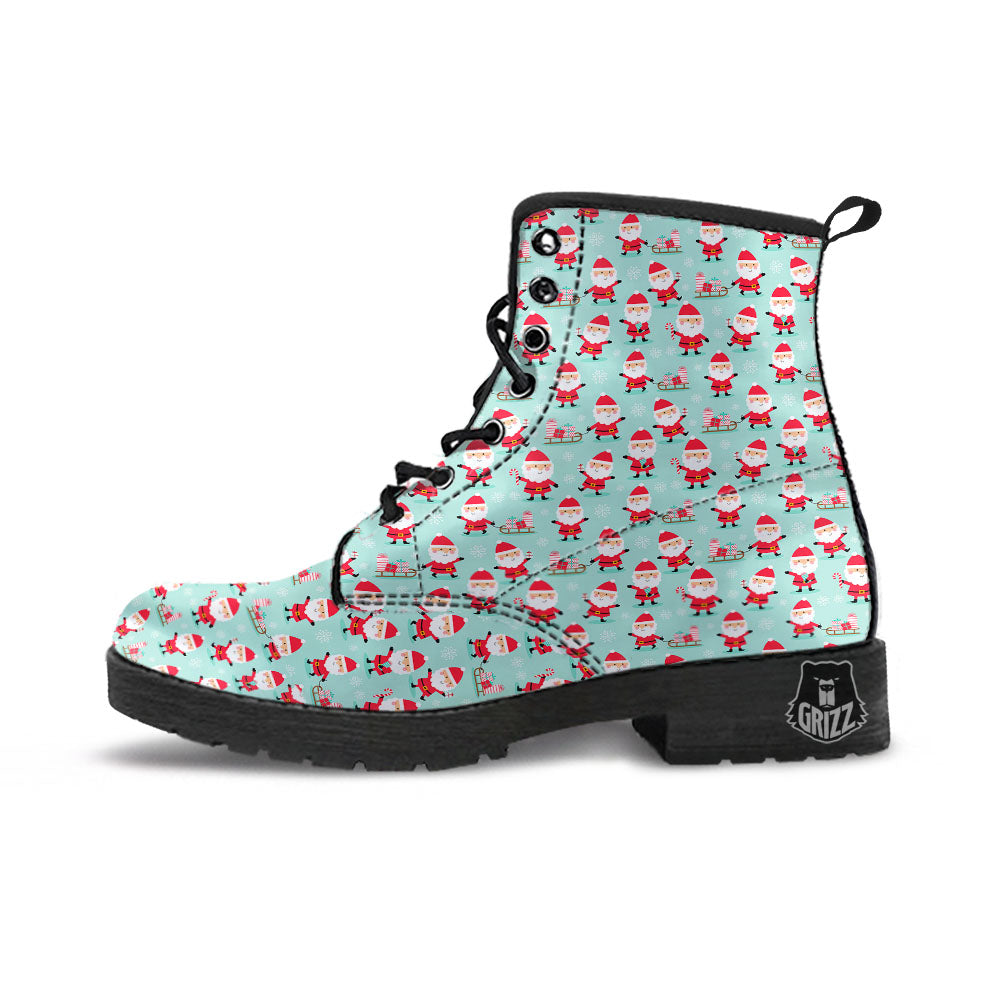 Santa Claus Cartoon Print Pattern Leather Boots-grizzshop