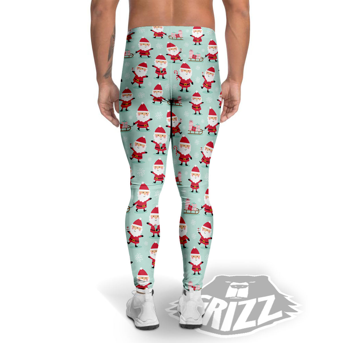 Santa Claus Cartoon Print Pattern Men's Leggings-grizzshop