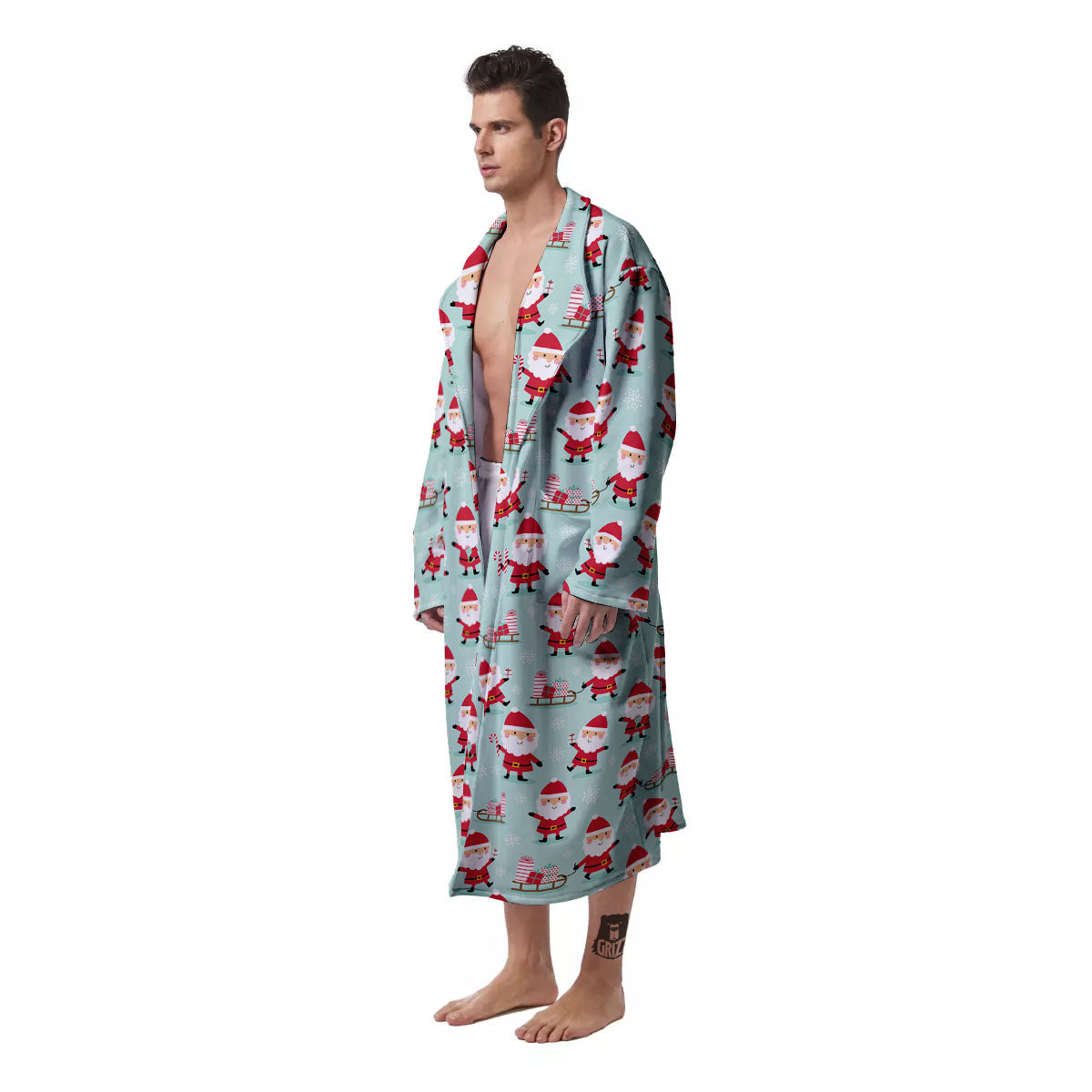 Santa Claus Cartoon Print Pattern Men's Robe-grizzshop