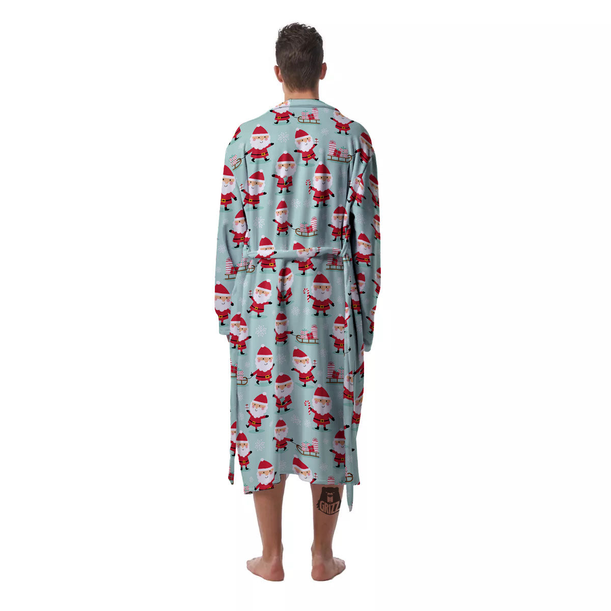 Santa Claus Cartoon Print Pattern Men's Robe-grizzshop