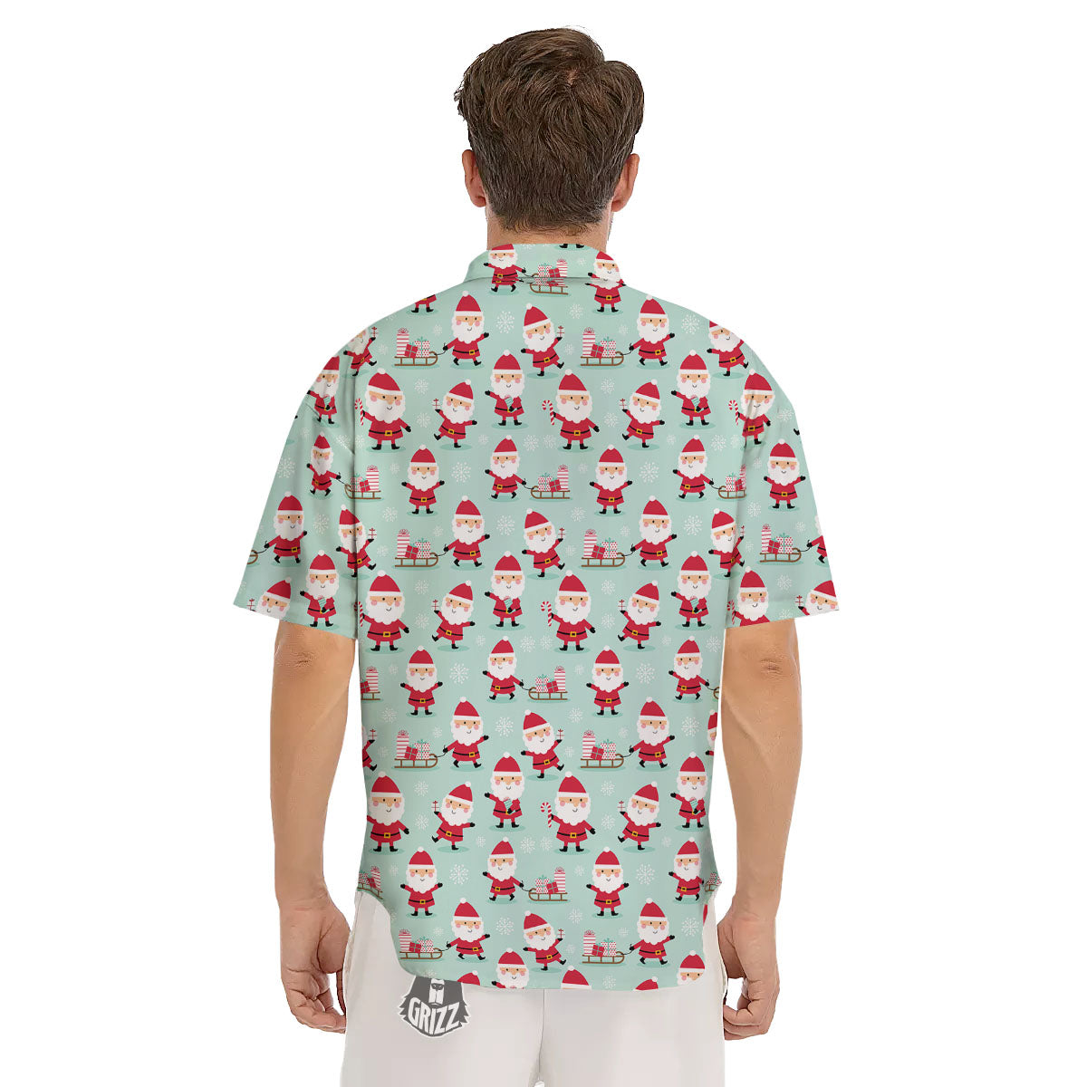 Santa Claus Cartoon Print Pattern Men's Short Sleeve Shirts-grizzshop