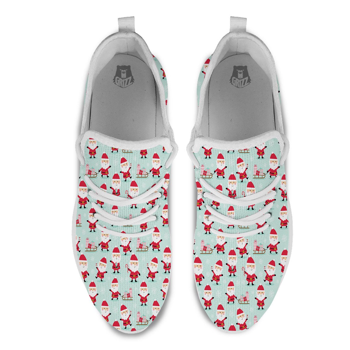 Santa Claus Cartoon Print Pattern White Athletic Shoes-grizzshop