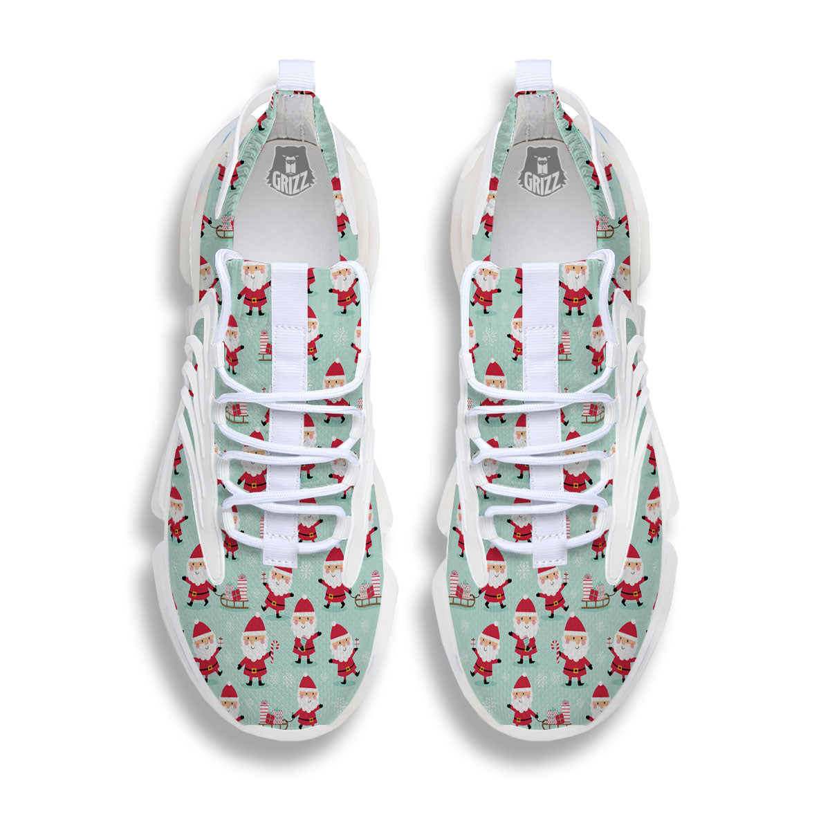 Santa Claus Cartoon Print Pattern White Gym Shoes-grizzshop