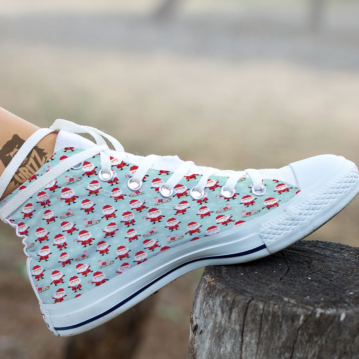 Santa Claus Cartoon Print Pattern White High Top Shoes-grizzshop