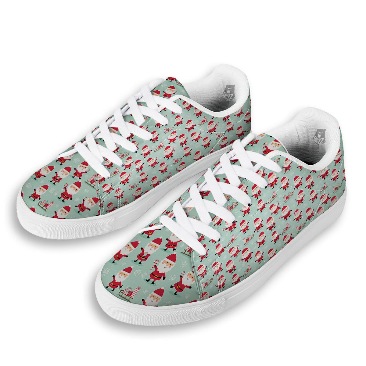 Santa Claus Cartoon Print Pattern White Low Top Sneakers-grizzshop