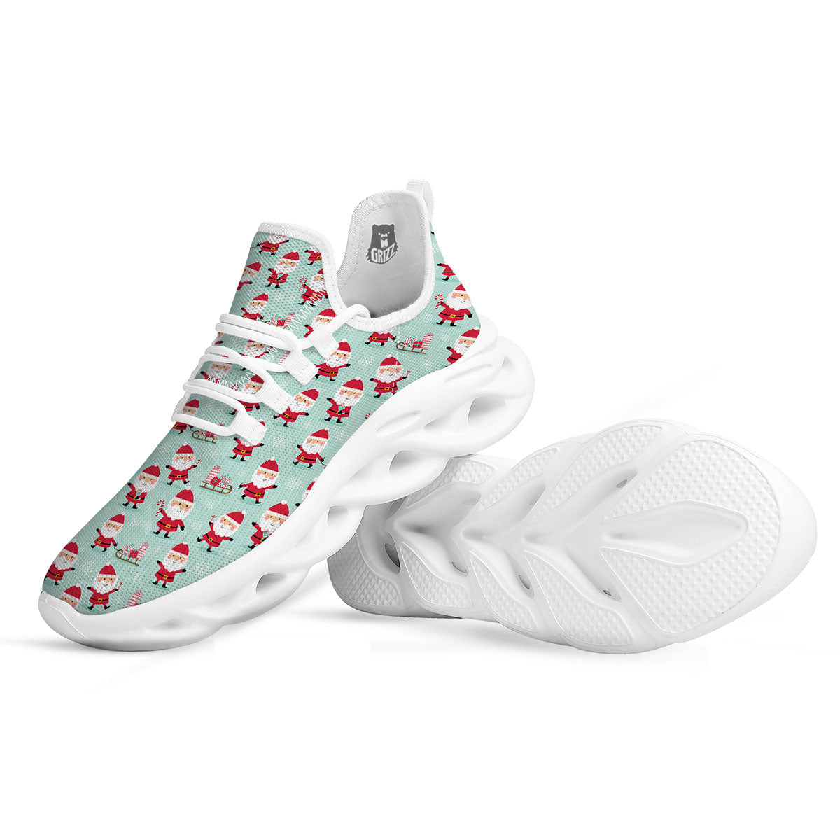 Santa Claus Cartoon Print Pattern White Running Shoes-grizzshop