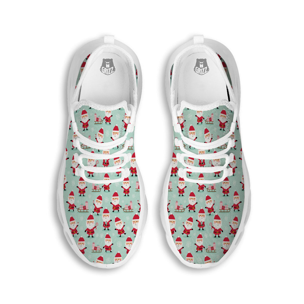 Santa Claus Cartoon Print Pattern White Running Shoes-grizzshop