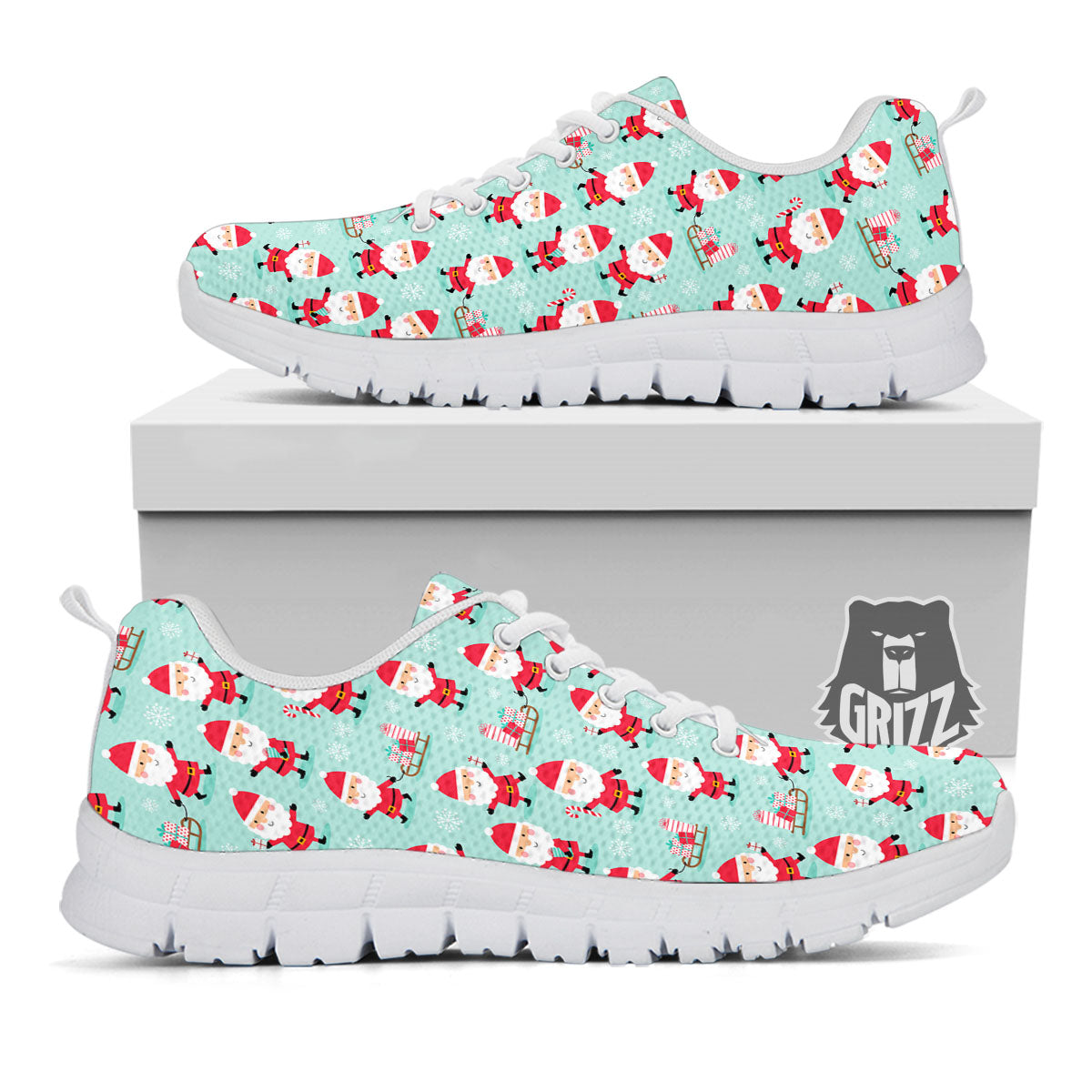 Santa Claus Cartoon Print Pattern White Sneaker-grizzshop