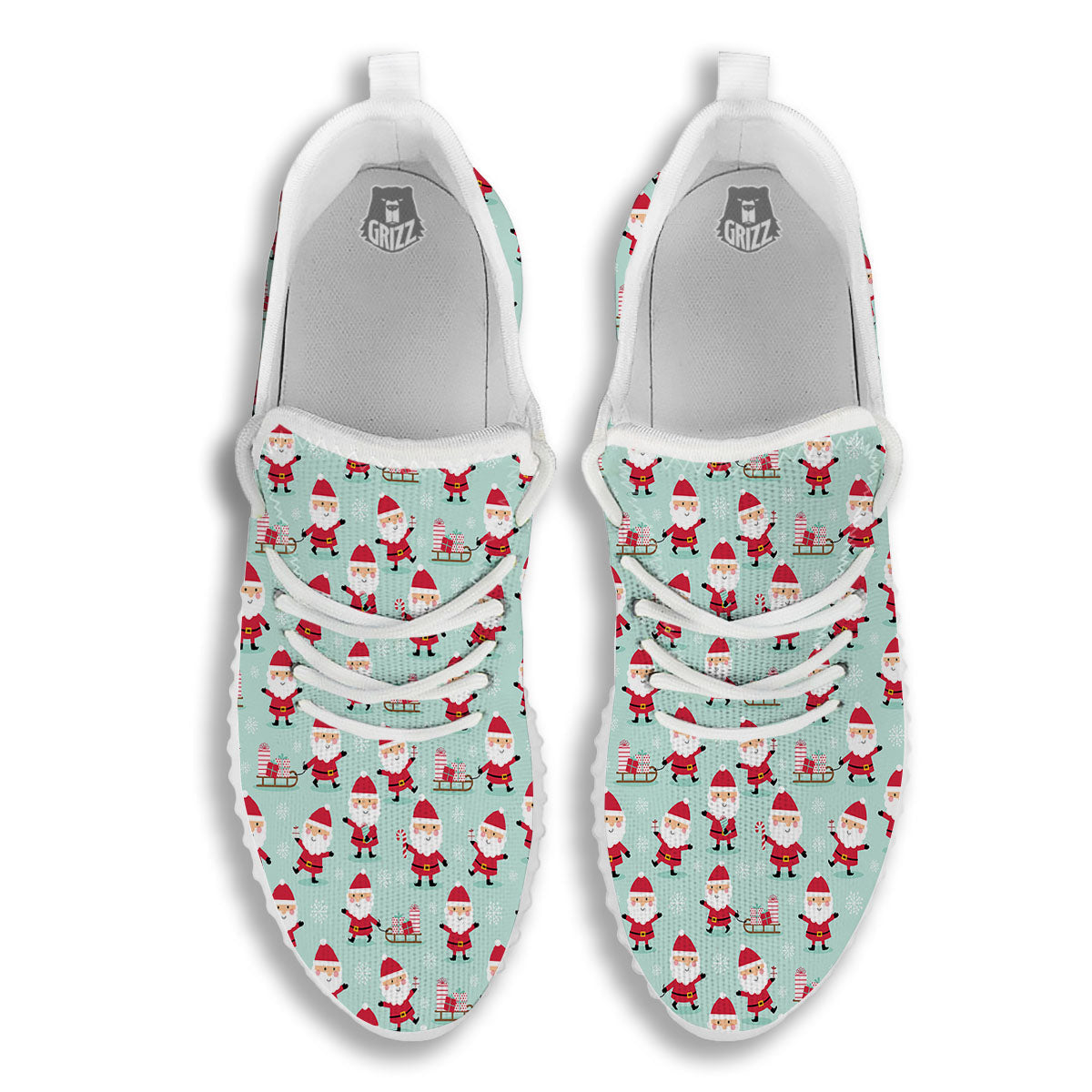 Santa Claus Cartoon Print Pattern White Walking Shoes-grizzshop