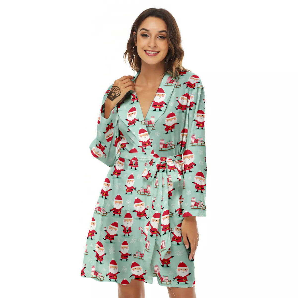 Santa Claus Cartoon Print Pattern Women's Robe-grizzshop