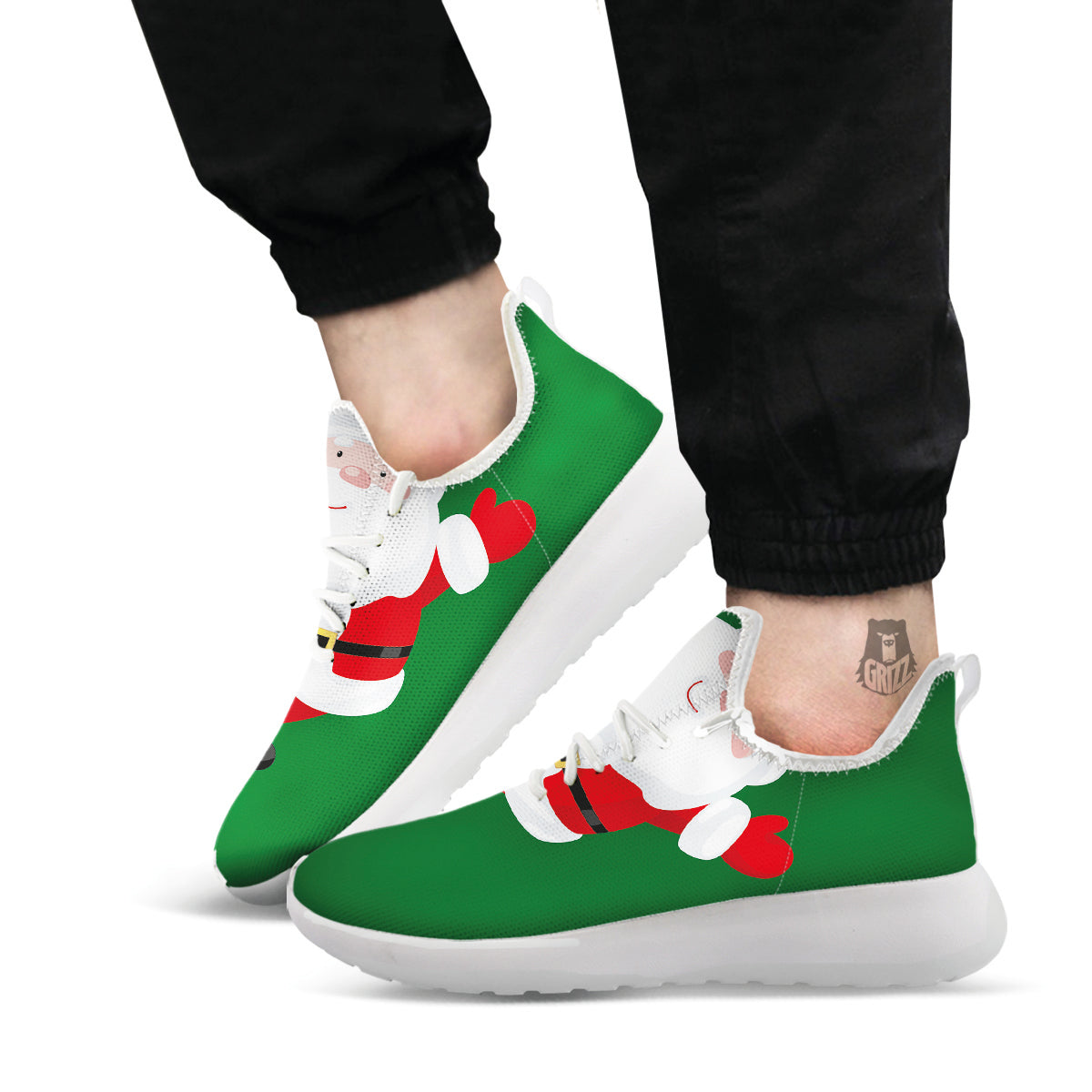 Santa Claus Cartoon Print White Athletic Shoes-grizzshop