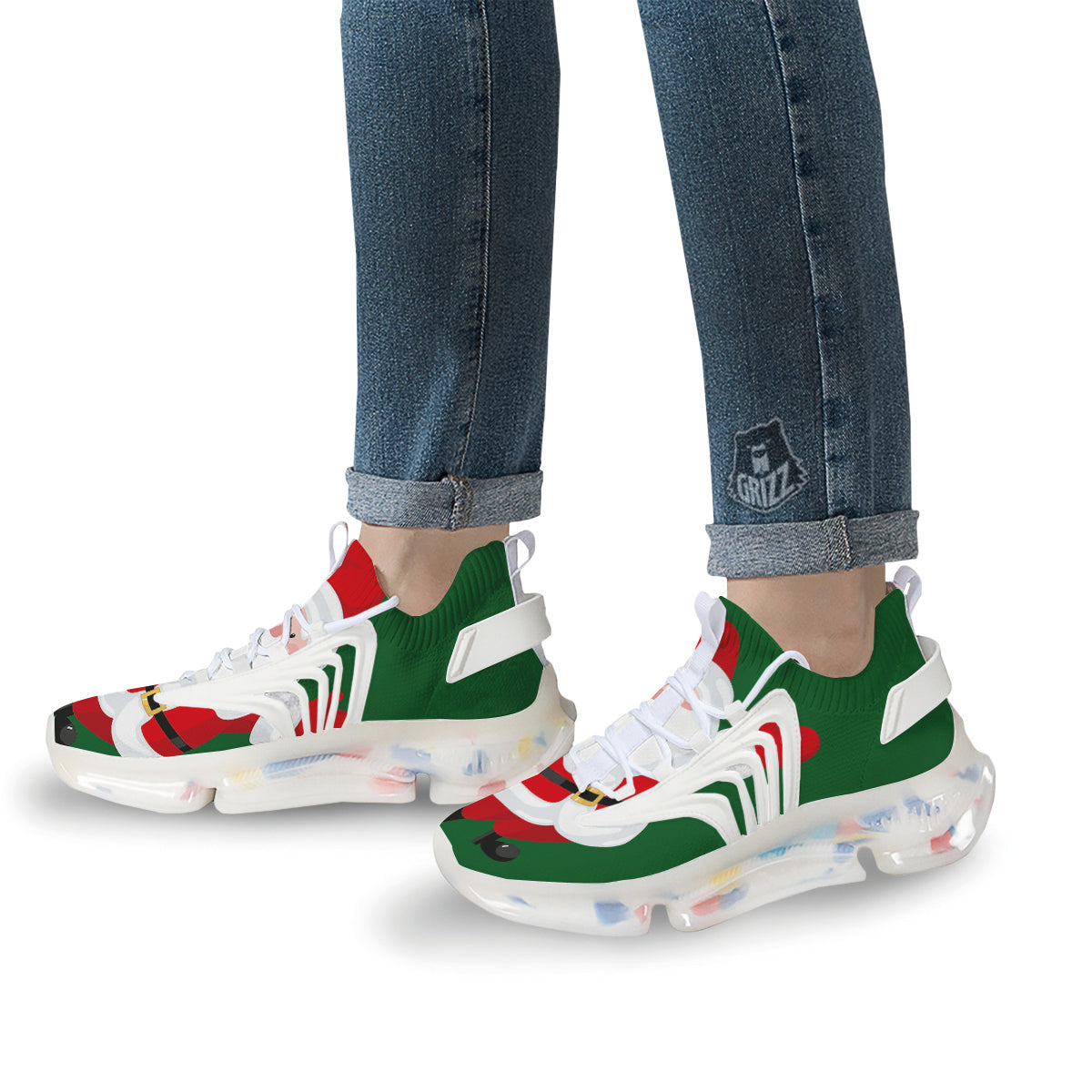 Santa Claus Cartoon Print White Gym Shoes-grizzshop