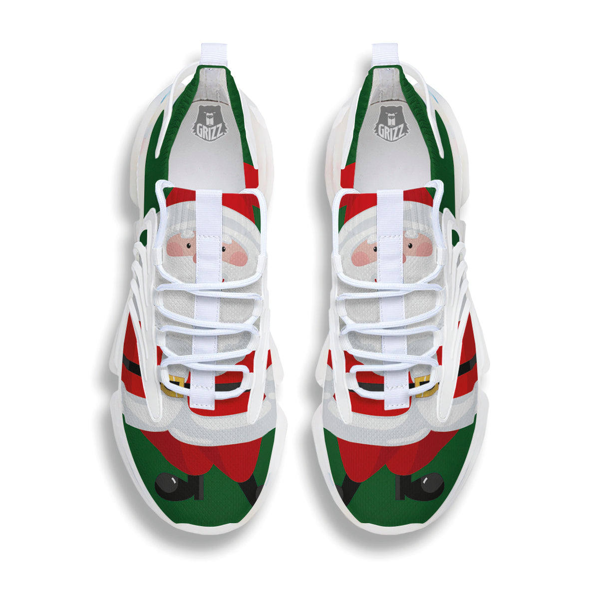 Santa Claus Cartoon Print White Gym Shoes-grizzshop