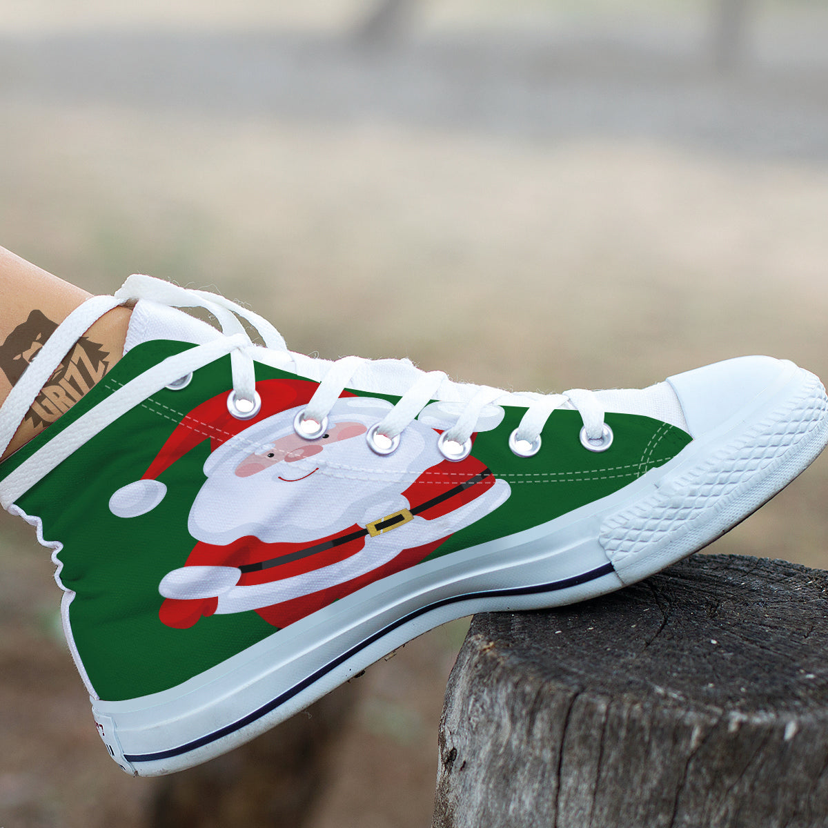 Santa Claus Cartoon Print White High Top Shoes-grizzshop