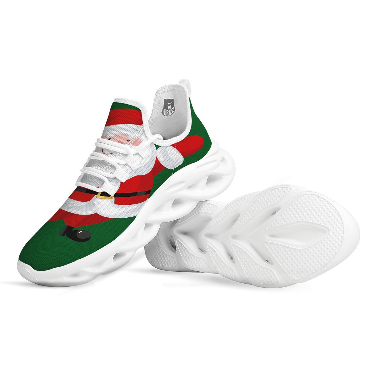 Santa Claus Cartoon Print White Running Shoes-grizzshop