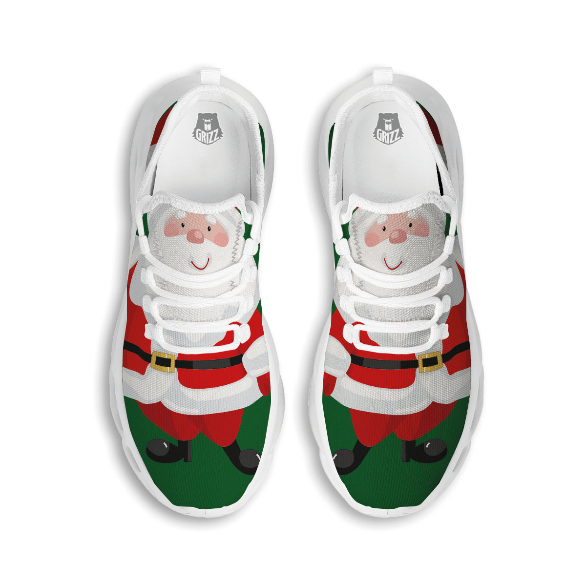Santa Claus Cartoon Print White Running Shoes-grizzshop
