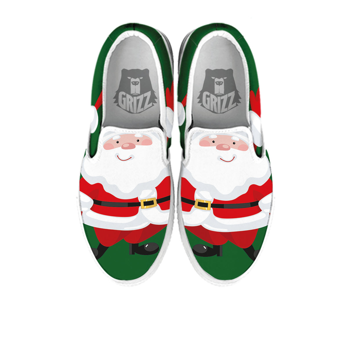 Santa Claus Cartoon Print White Slip On Shoes-grizzshop