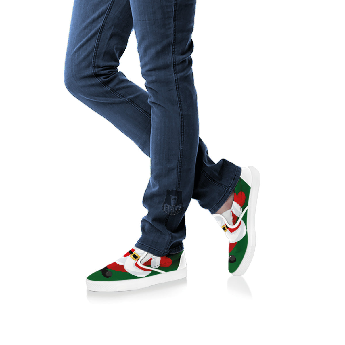 Santa Claus Cartoon Print White Slip On Shoes-grizzshop