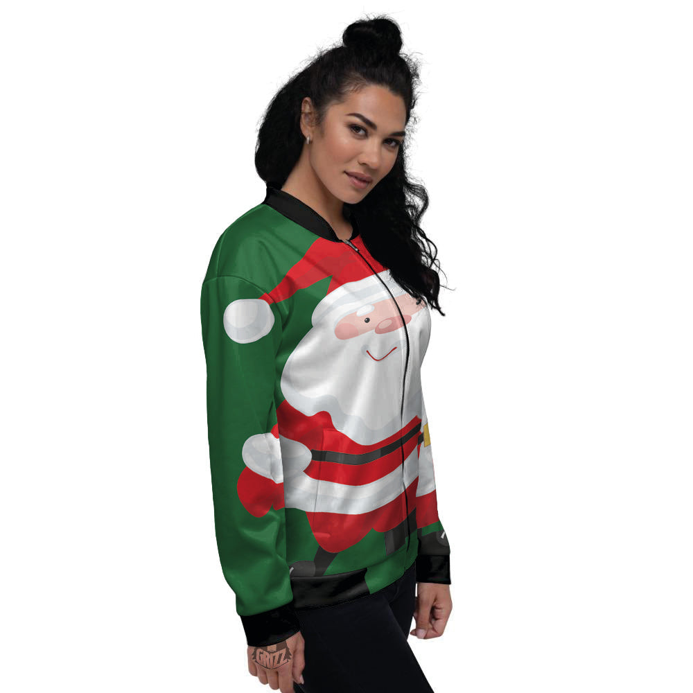 Santa Claus Cartoon Print Women's Bomber Jacket-grizzshop