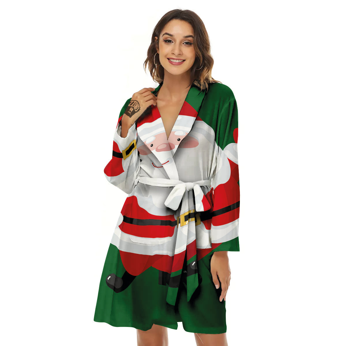 Santa Claus Cartoon Print Women's Robe-grizzshop