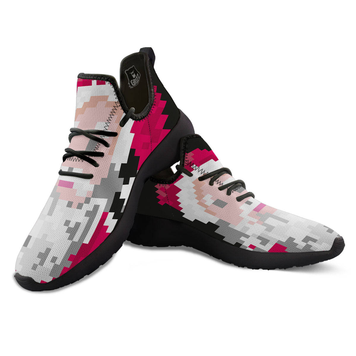 Santa Claus Christmas Pixel Print Black Athletic Shoes-grizzshop