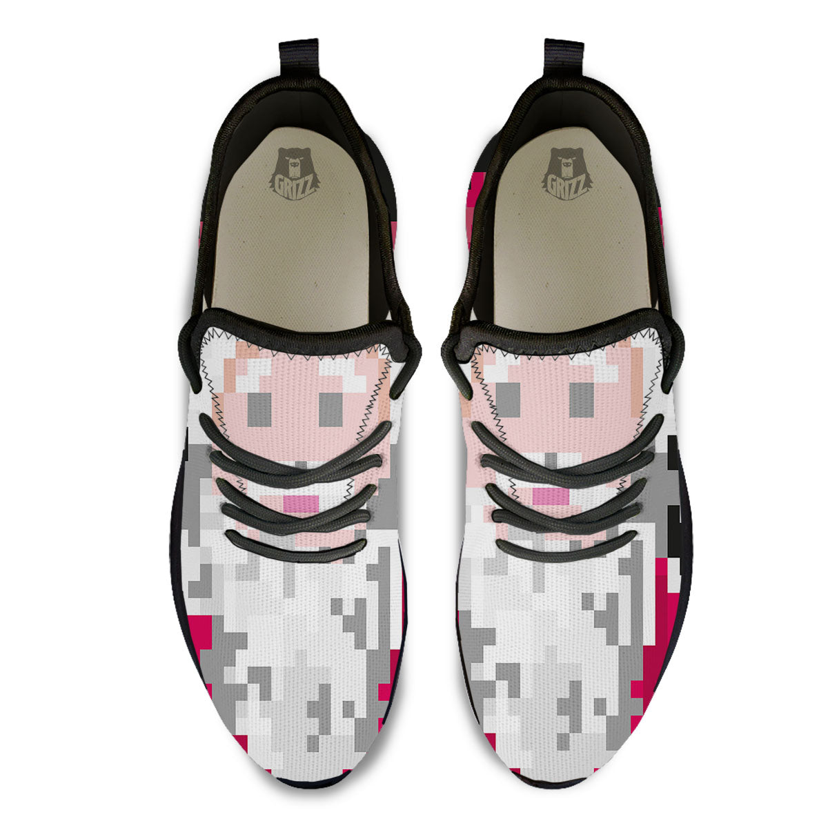 Santa Claus Christmas Pixel Print Black Athletic Shoes-grizzshop