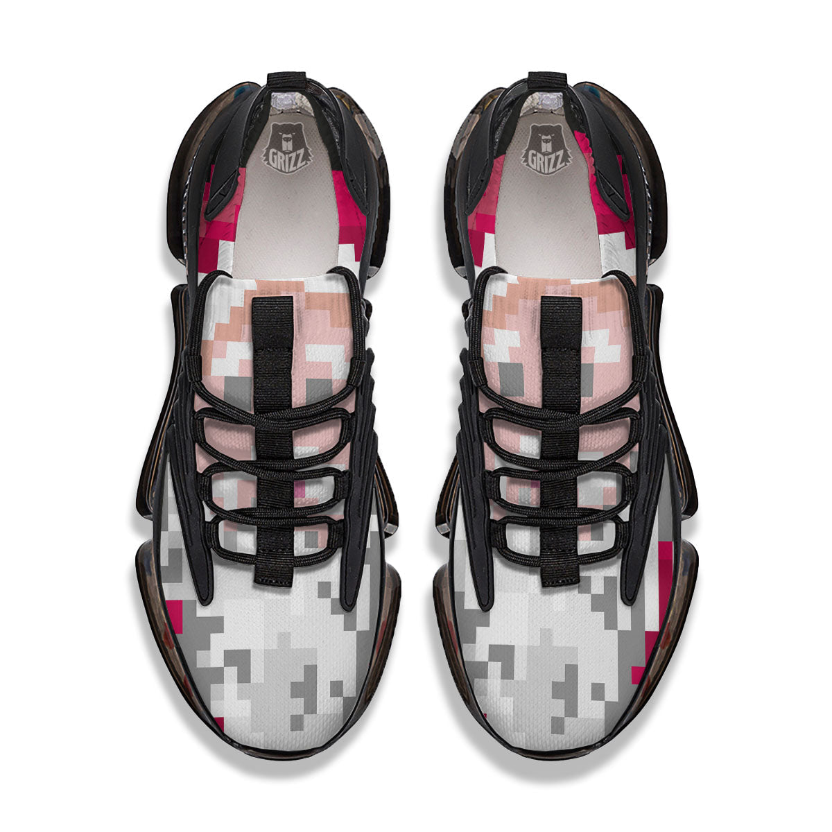 Santa Claus Christmas Pixel Print Black Gym Shoes-grizzshop