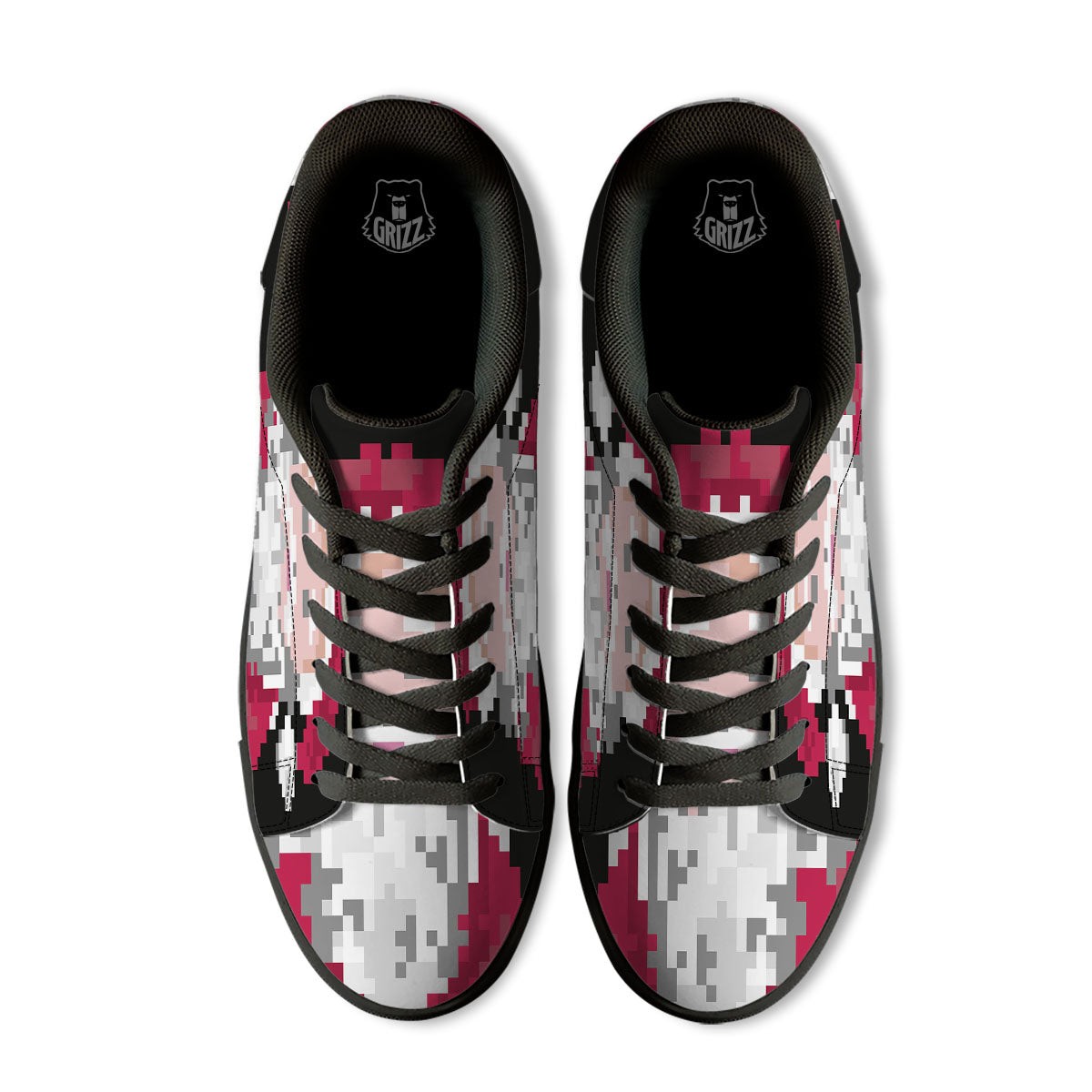 Santa Claus Christmas Pixel Print Black Low Top Sneakers-grizzshop