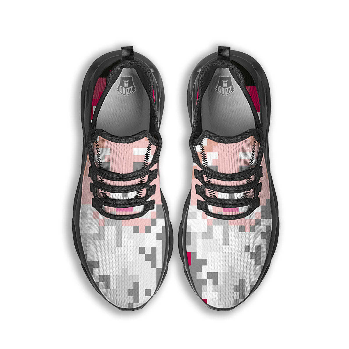 Santa Claus Christmas Pixel Print Black Running Shoes-grizzshop