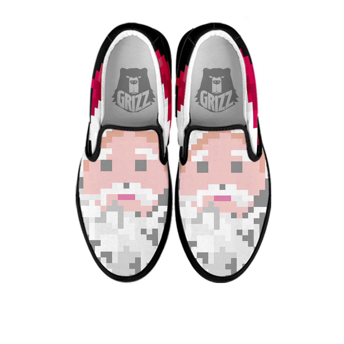 Santa Claus Christmas Pixel Print Black Slip On Shoes-grizzshop