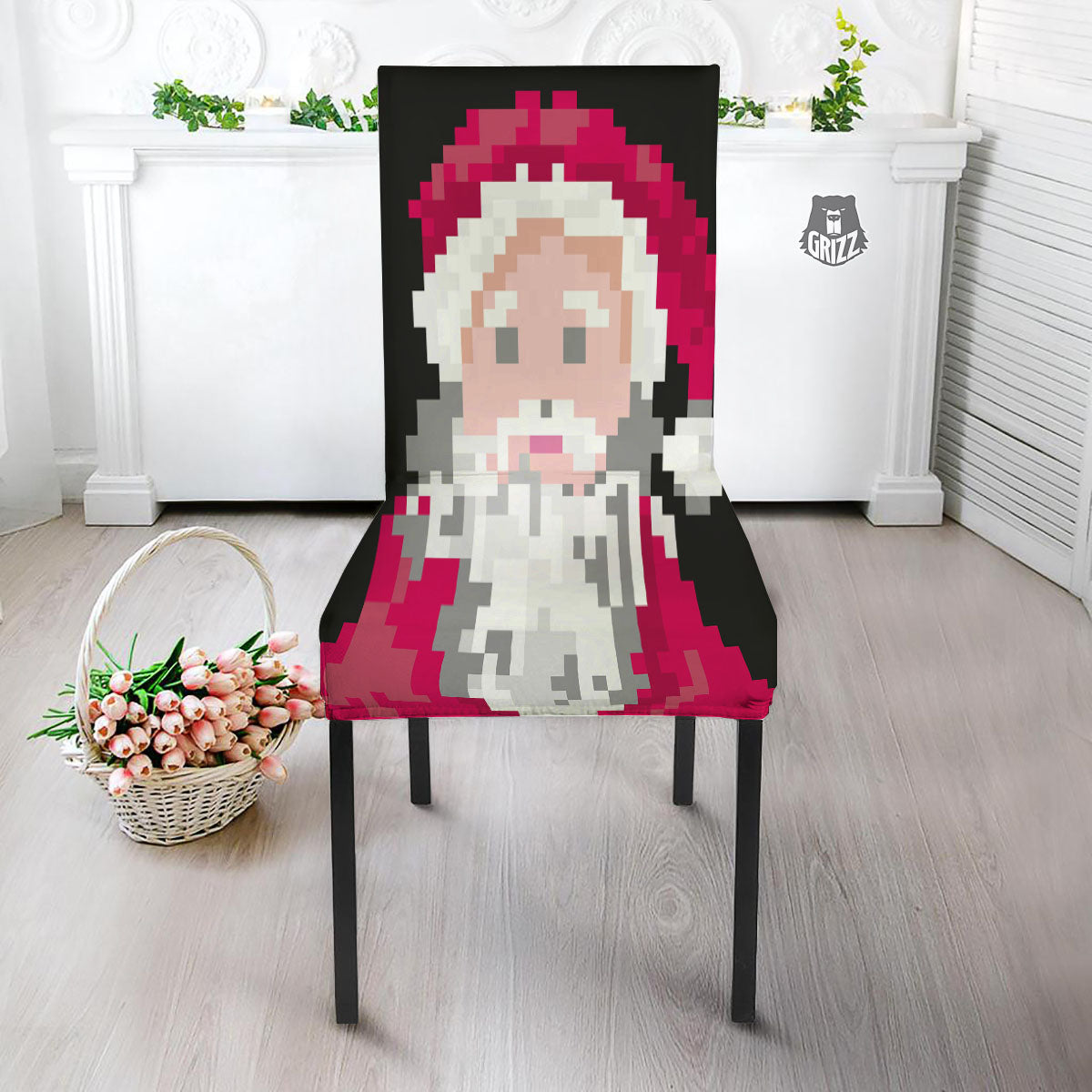 Santa Claus Christmas Pixel Print Dining Chair Slipcover-grizzshop