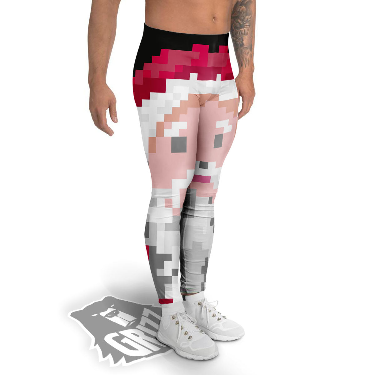 Santa Claus Christmas Pixel Print Men's Leggings-grizzshop