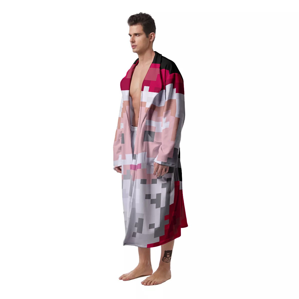 Santa Claus Christmas Pixel Print Men's Robe-grizzshop