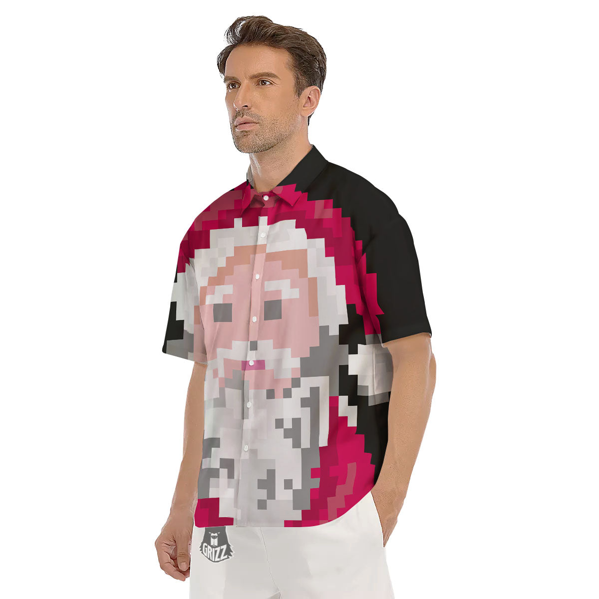 Santa Claus Christmas Pixel Print Men's Short Sleeve Shirts-grizzshop