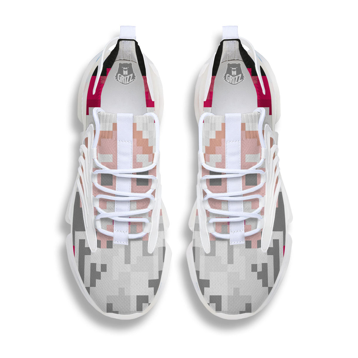 Santa Claus Christmas Pixel Print White Gym Shoes-grizzshop