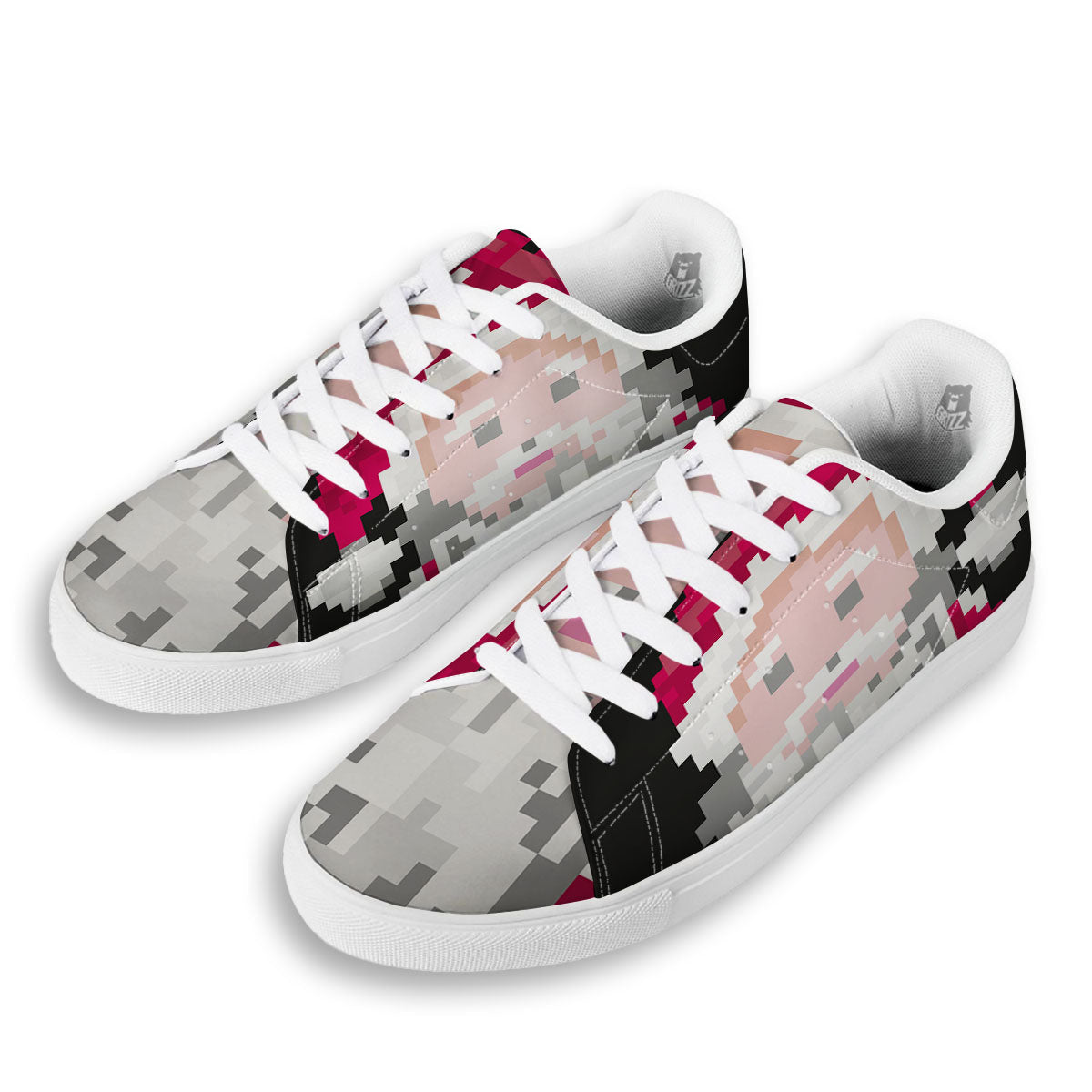 Santa Claus Christmas Pixel Print White Low Top Sneakers-grizzshop