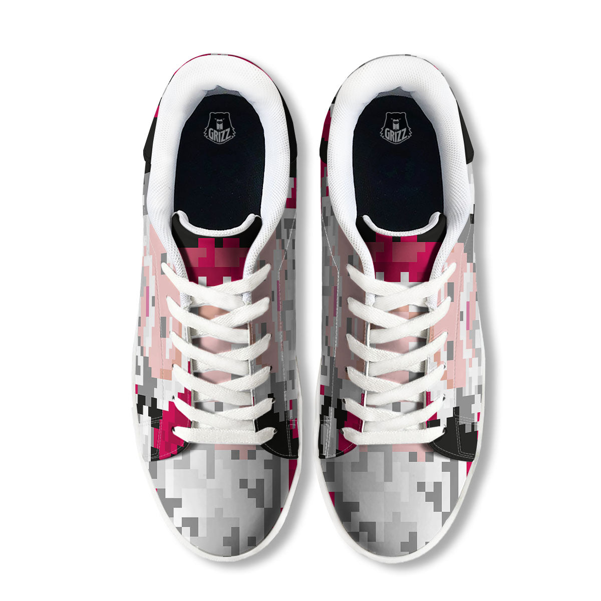 Santa Claus Christmas Pixel Print White Low Top Sneakers-grizzshop
