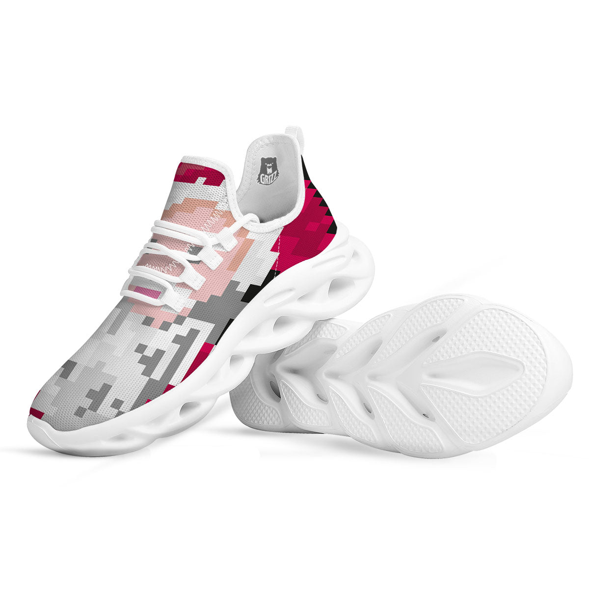 Santa Claus Christmas Pixel Print White Running Shoes-grizzshop