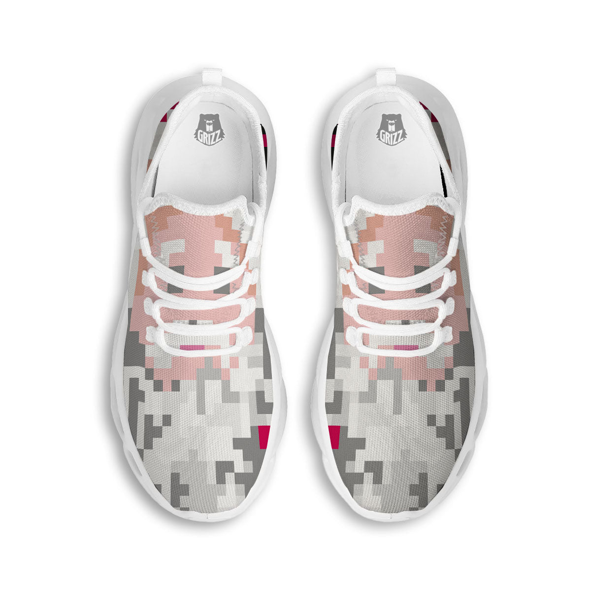 Santa Claus Christmas Pixel Print White Running Shoes-grizzshop