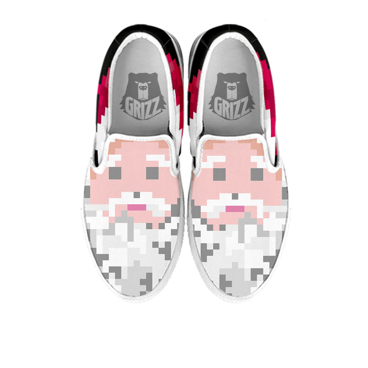Santa Claus Christmas Pixel Print White Slip On Shoes-grizzshop