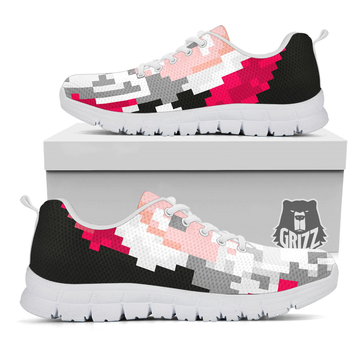 Santa Claus Christmas Pixel Print White Sneaker-grizzshop