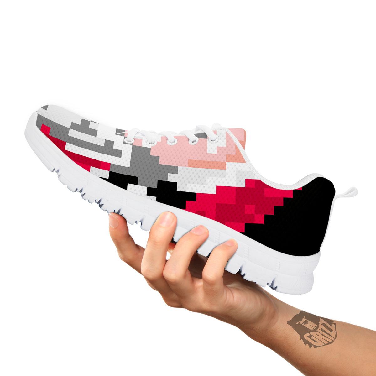 Santa Claus Christmas Pixel Print White Sneaker-grizzshop